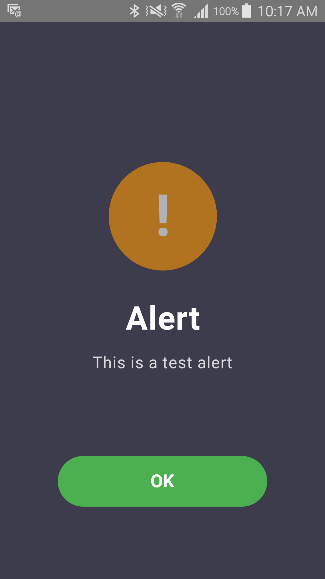 A triggered Alert Screen showing a test alert