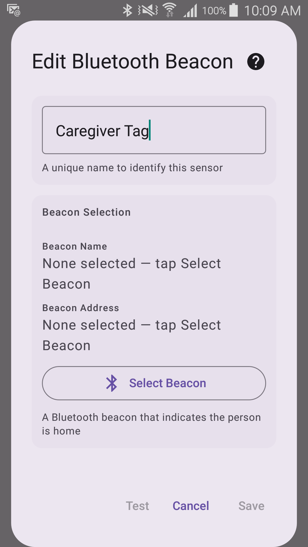Edit Bluetooth Beacon form before a beacon has been selected