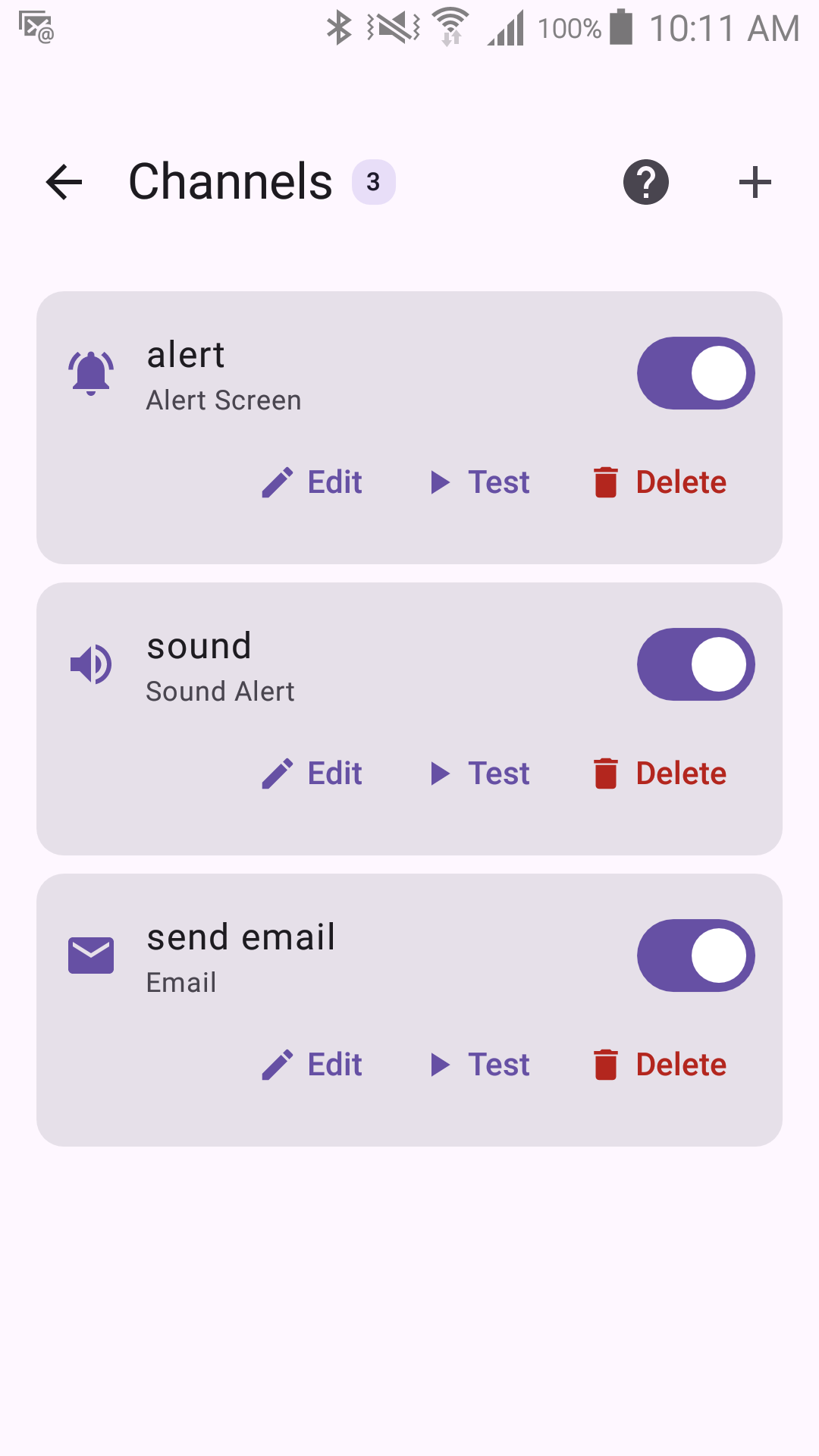 The Channels list screen
