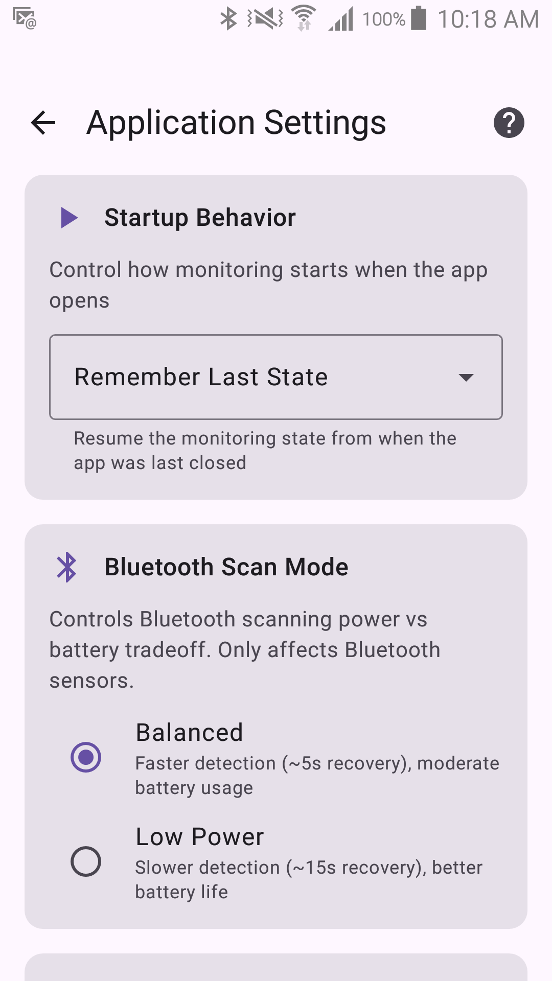 Startup Behavior and Bluetooth Scan Mode sections